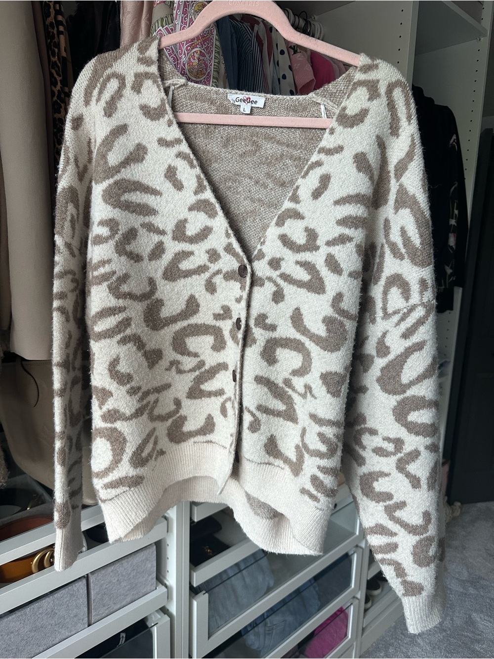 GeeGee Leopard Print Button-Front Cardigan Size L
